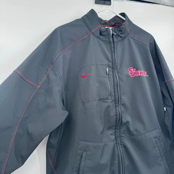 St Johns College Nike Jacket Men Large Black Full Zip Red Embroidery Soft Shell - Picture 5 of 13